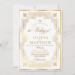 Invitation Mariage de script Chic Gold Flora