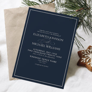 Invitation Mariage de script classique bleu de la marine offi