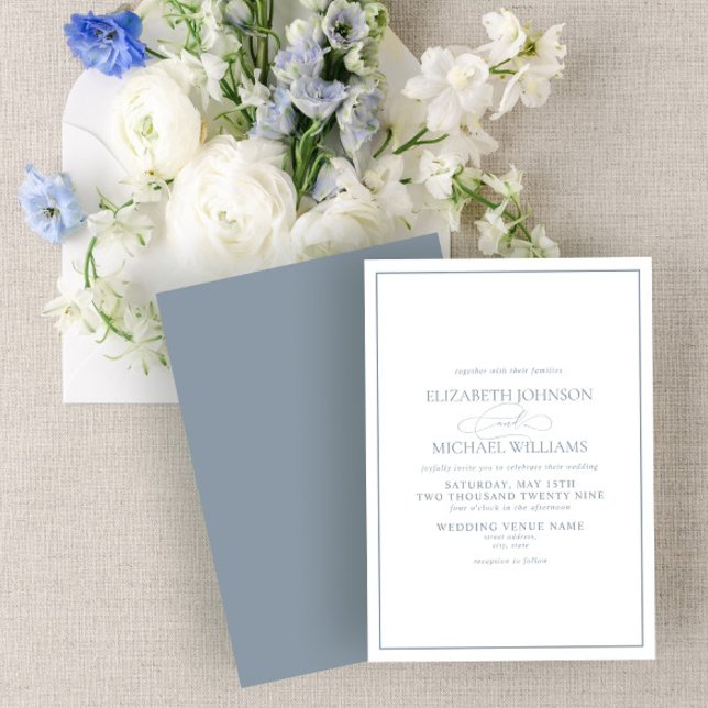Invitation Mariage de script classique bleu foncé (Créateur téléchargé)