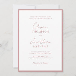 Invitation Mariage de script de bordure rose foncé simple