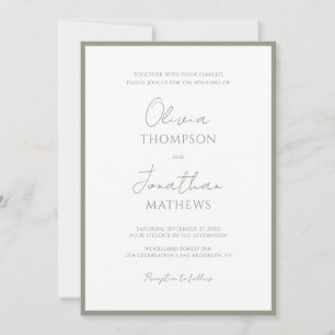 Invitation Mariage de script de bordure vert simple Sage