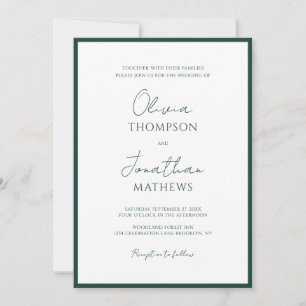 Invitation Mariage de script de bordure verte de forêt simple