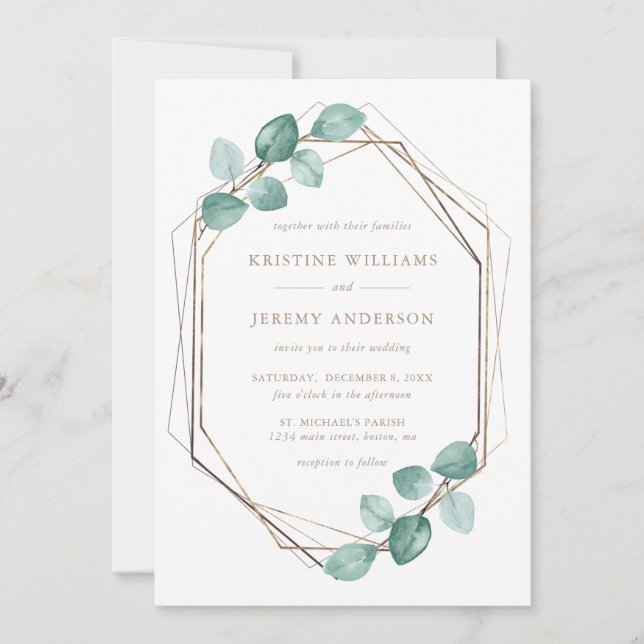 Invitation Mariage de script de café Eucalyptus moderne (Devant)