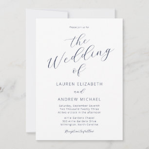 Invitation Mariage de script de calligraphie moderne bleu mar