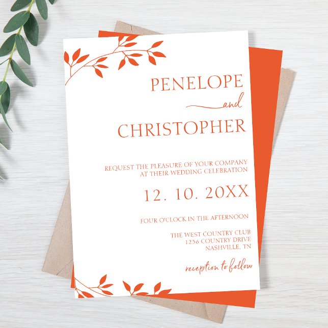 Invitation Mariage de script de calligraphie orange simple (Simple Orange Calligraphy Script Wedding Invitation)