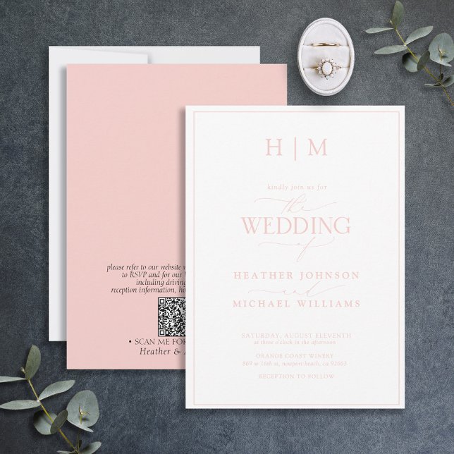 Invitation Mariage de script de code QR blanc rose (Créateur téléchargé)