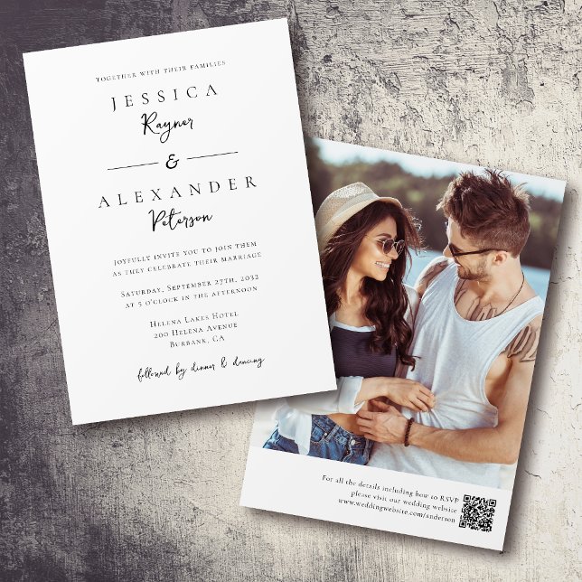 Invitation Mariage de script de code QR photo minimaliste (Créateur téléchargé)