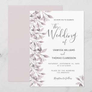 Invitation Mariage de script de feuillage botanique rose Dust