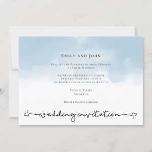 Invitation Mariage de script de l'aquarelle bleu clair