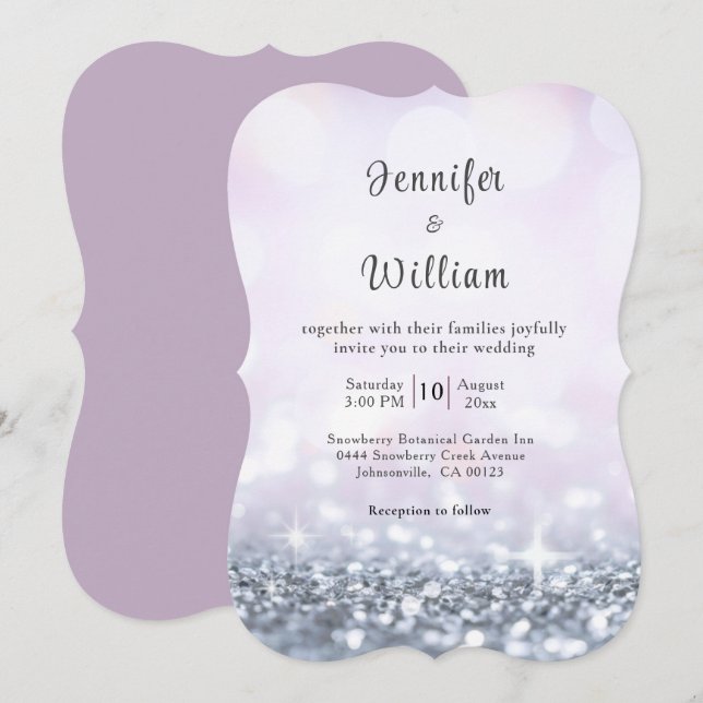 Invitation Mariage de script de Parties scintillant moderne S (Devant / Derrière)