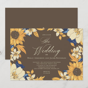 Invitation Mariage de script de tournesol aquarelle