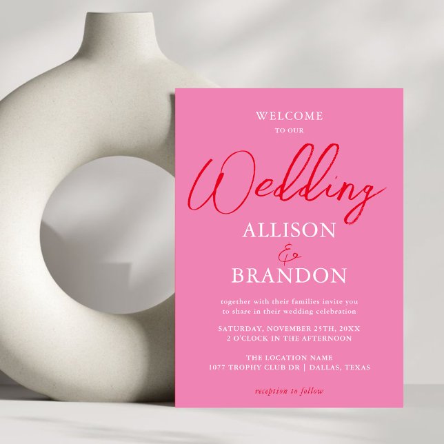Invitation Mariage de script de typographie rouge rose gras u (Créateur téléchargé)