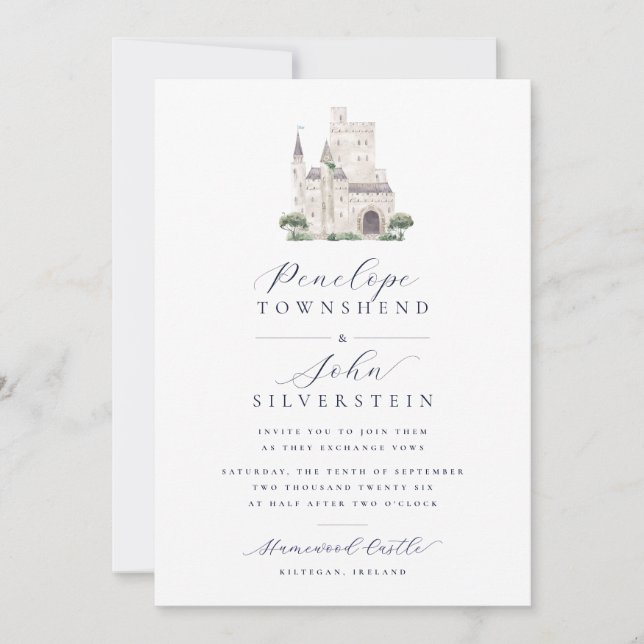 Invitation Mariage de script d'illustration de couleur d'eau  (Devant)