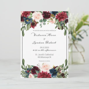 Invitation Mariage de script élégant à la florale rose vif bo