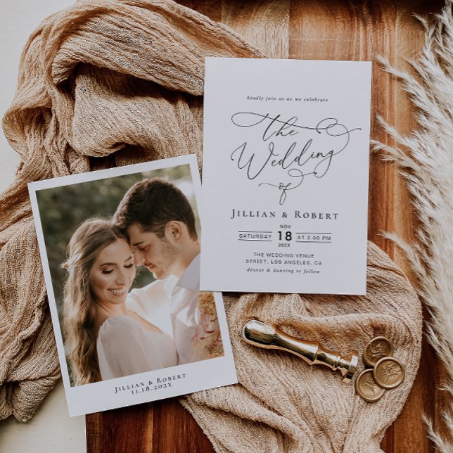 Invitation mariage de script élégant en noir et blanc (Créateur téléchargé)