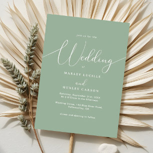 Invitation Mariage de script élégant minimaliste Sage Green