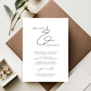 Invitation Mariage de script élégant noir et blanc classique