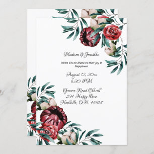 Invitation Mariage de script élégant Red Roses Watercolor