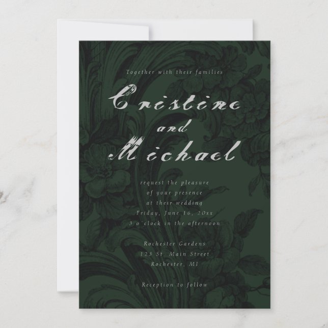 Invitation Mariage de script élégant, vert foncé (Devant)