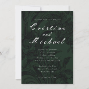 Invitation Mariage de script élégant, vert foncé