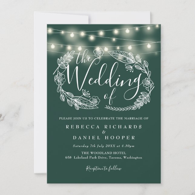 Invitation Mariage de script Emerald Green String (Devant)
