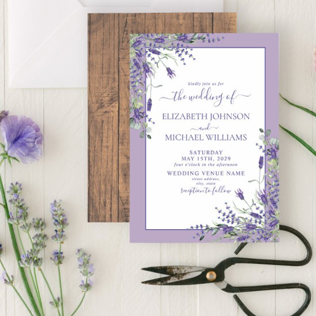 Invitation Mariage de script en bois de Lavande Rustique Euca (Créateur téléchargé)