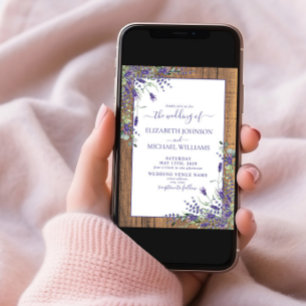 Invitation Mariage de script en bois de Lavande Rustique Euca