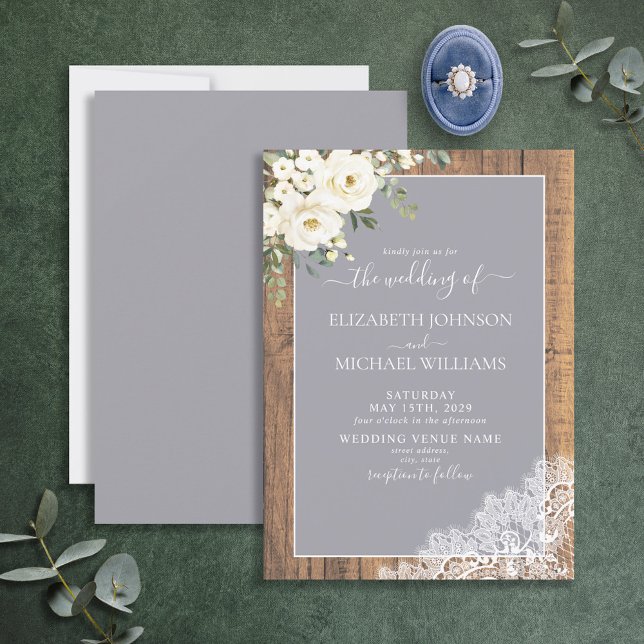 Invitation Mariage de script en bois rustique gris élégant te (Créateur téléchargé)