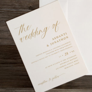 Invitation Mariage de script en or et en ivoire Delicate simp