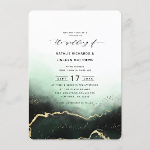 Invitation Mariage de script Ethereal Ombre Emerald Gold Foil