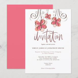 Invitation Mariage de script floral Artsy Pink tendance