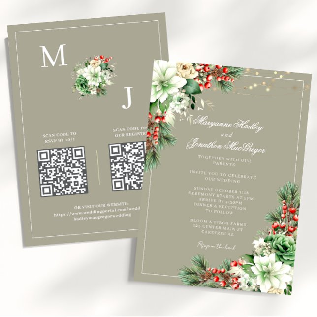 Invitation Mariage de script floral élégant en hiver (Créateur téléchargé)