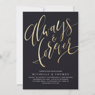 Invitation Mariage de script Gold et Black Always and Forever