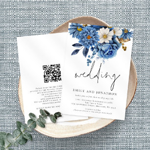 Invitation Mariage de script informel Navy Blue Florals