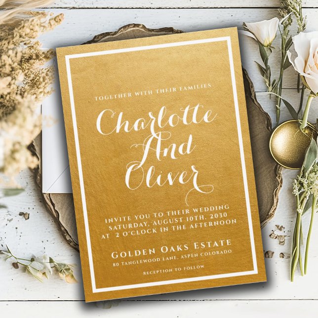Invitation Mariage de script métal brossé or (Créateur téléchargé)