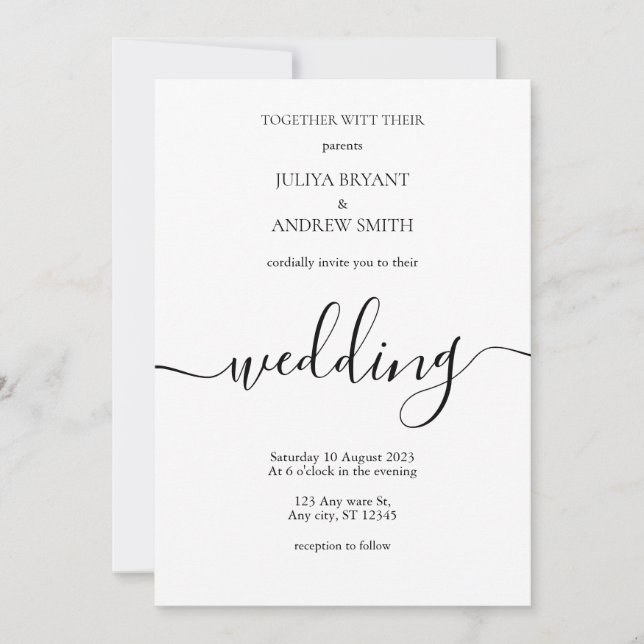 Invitation Mariage de script minimaliste blanc (Devant)