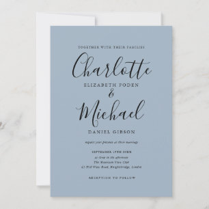 Invitation Mariage de script minimaliste Dusty Blue