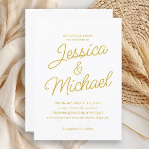 Invitation Mariage de script minimaliste en or blanc