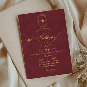 Invitation Mariage de script minimaliste en velours bordeaux