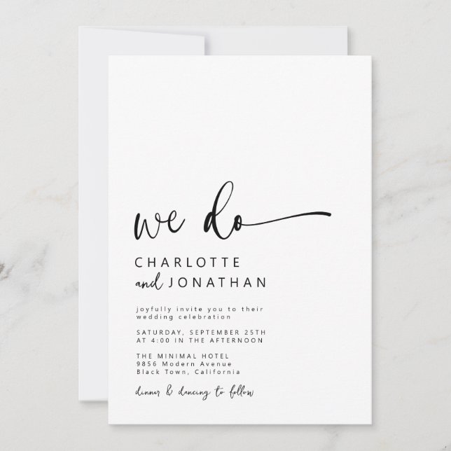 Invitation Mariage de script minimaliste moderne (Devant)