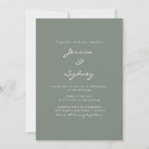 Invitation Mariage de script minimaliste moderne foncé Sage v