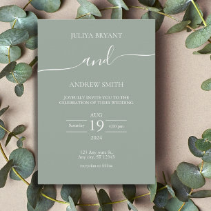Invitation Mariage de script minimaliste vert mer