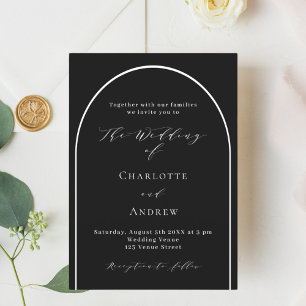 Invitation Mariage de script moderne arche blanche noire