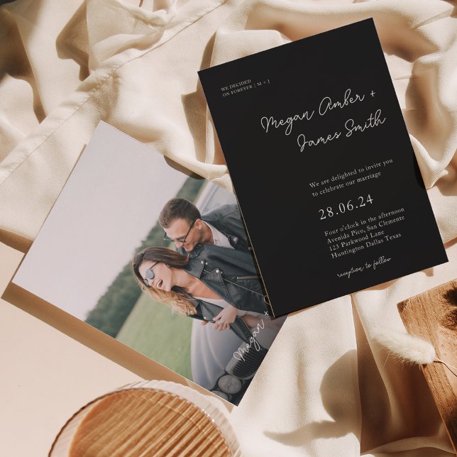 Invitation Mariage de script moderne noir et blanc (Créateur téléchargé)