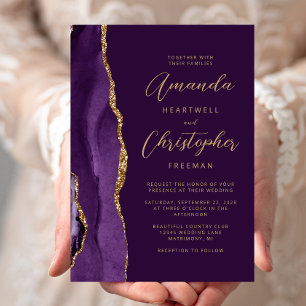 Invitation Mariage de script moderne Purple Agate Gold