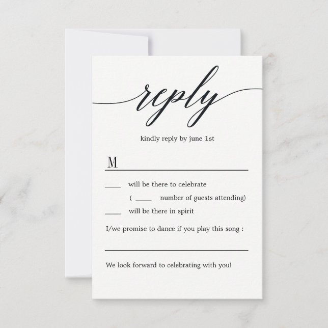 Invitation Mariage de script moderne RSVP sans options de men (Devant)