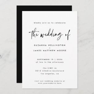 Invitation Mariage de script noir blanc minimal manuscrit
