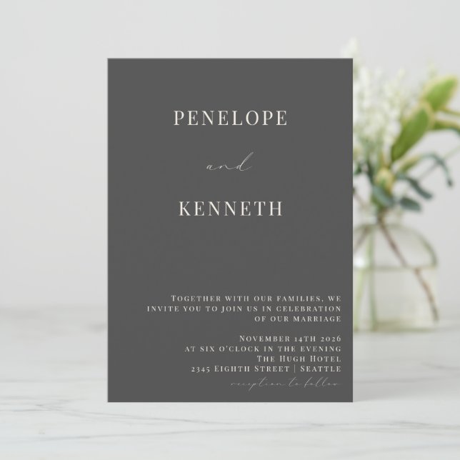 Invitation Mariage de script noir et blanc classique (Debout devant)