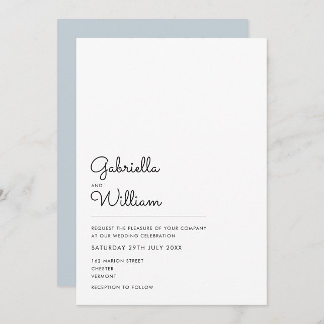 Invitation Mariage de script noir et blanc simple (Devant / Derrière)