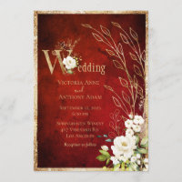 Mariage de script rustique Gold Red Floral